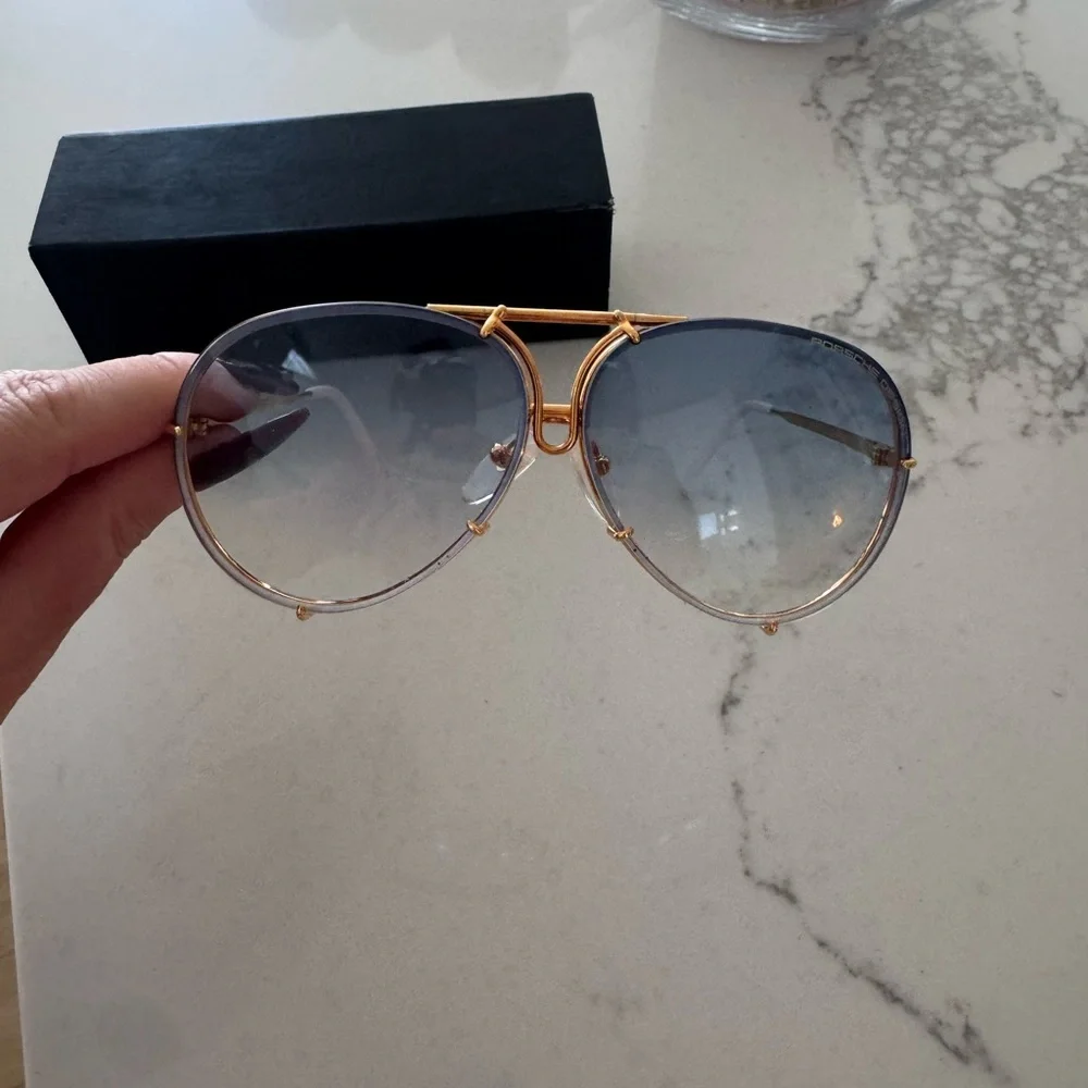 Porsche Design Gold Frame Sunglasses with Blue Lenses - Picture 3 of 7